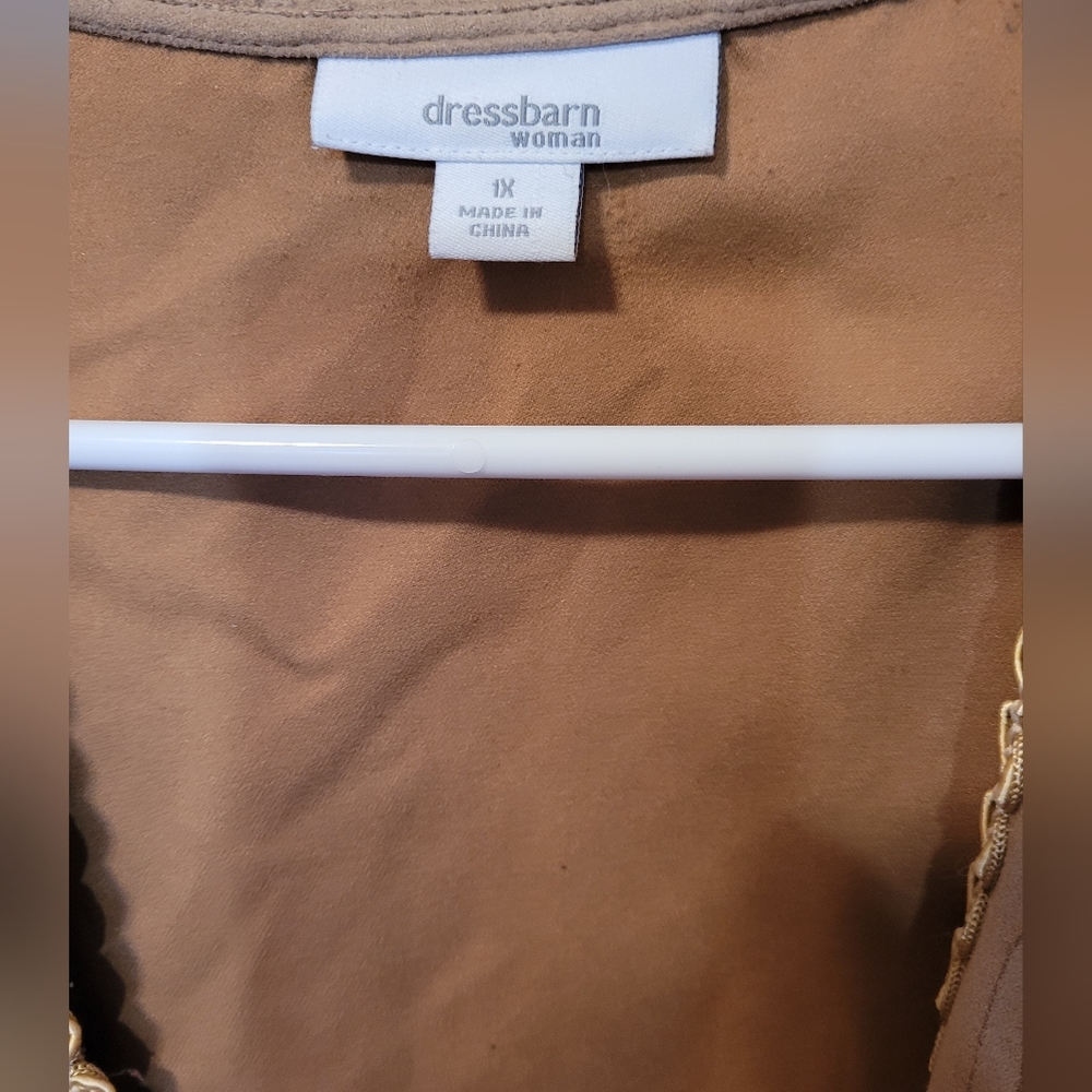 Dressbarn Women Jacket Brown Tan Light Long Sleeve Embroidered. Size 1X - Picture 8 of 8
